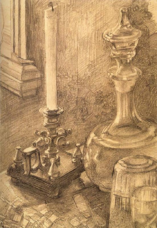 Mikhail Vrubel Still Life with a Candlestick,a carafe,and a glass oil painting image